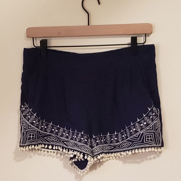 Blue Embroidered Pom Pom Shorts - Picture 1 of 4